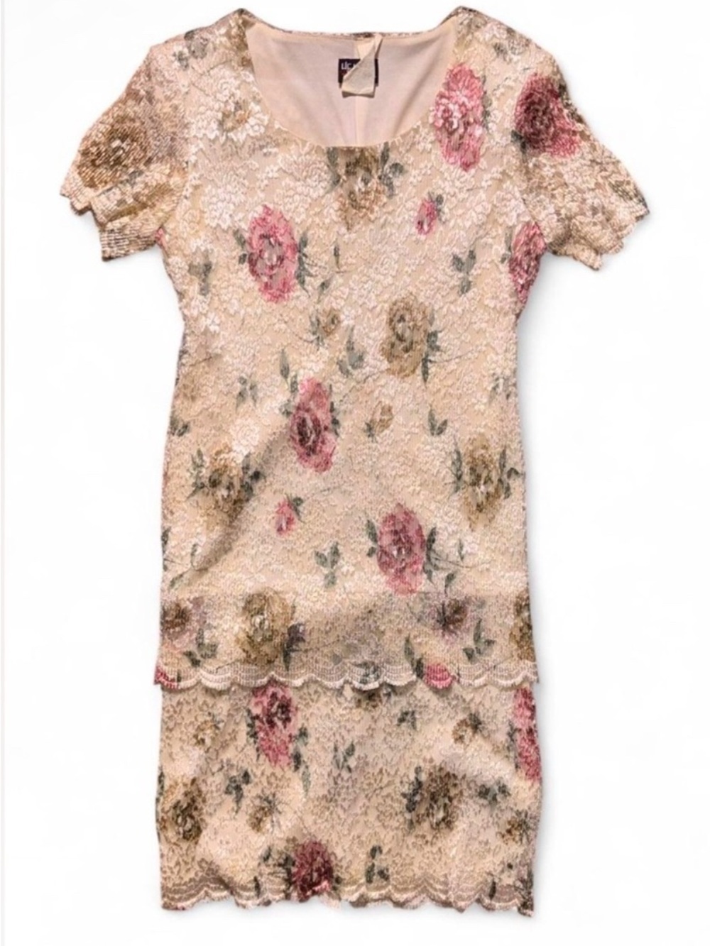 Vintage Helene Blake  Floral Lace Overlay Dress Size 8P Cottagecore Romantic